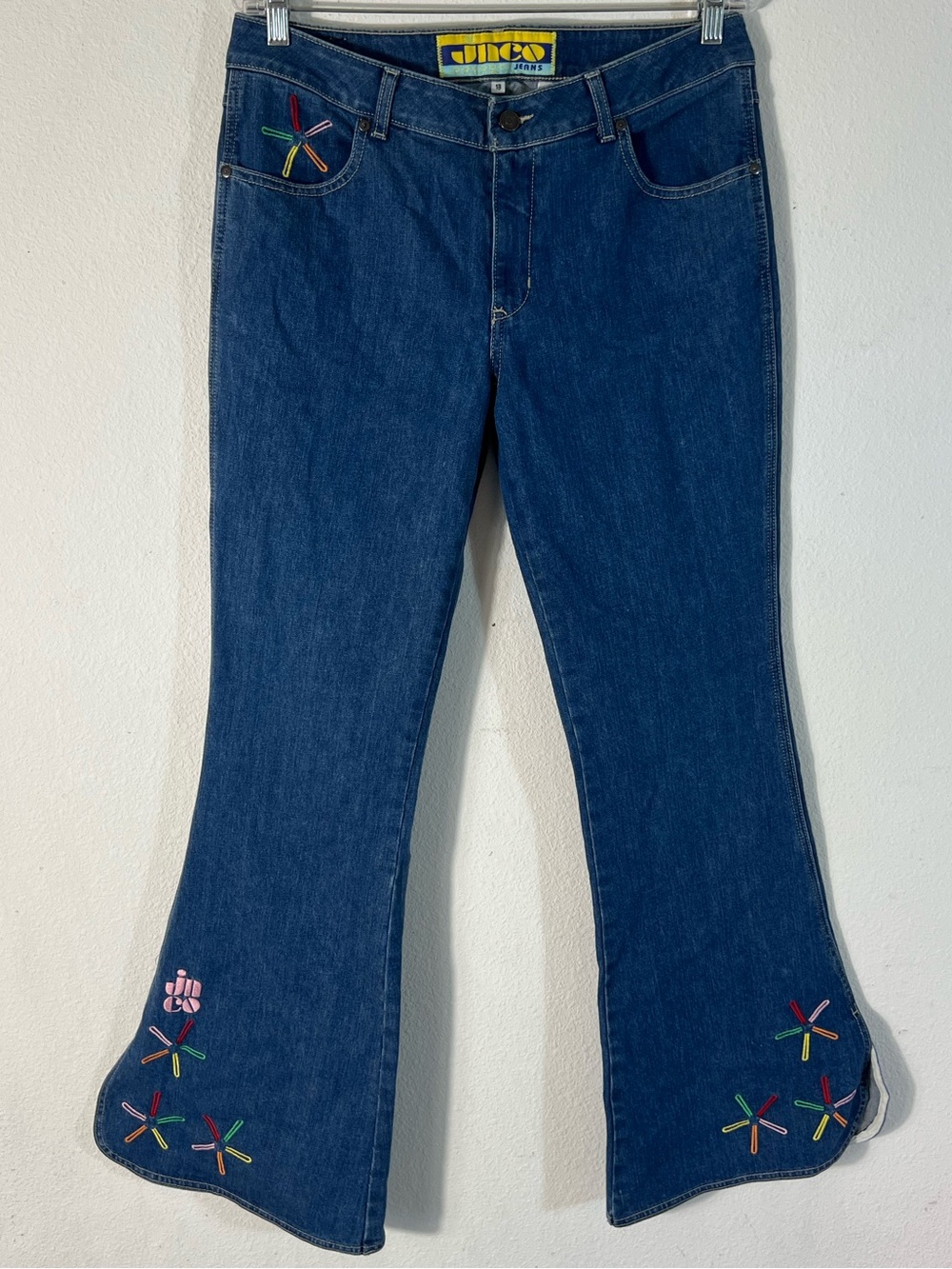 Vintage JNCO Chimes Flare Jeans with Embroidered Flowers - Size 13
